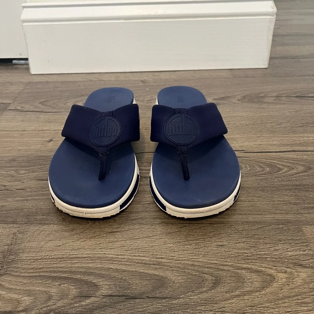 FitFlop Neoflex Navy Blue Thong Sandals Platform Flip Flops W49-399 Womens 7